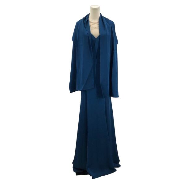 ASPEED SZ S teal silver backless hand beaded cutout mermaid maxi gown NWT B164 - Picture 5 of 12